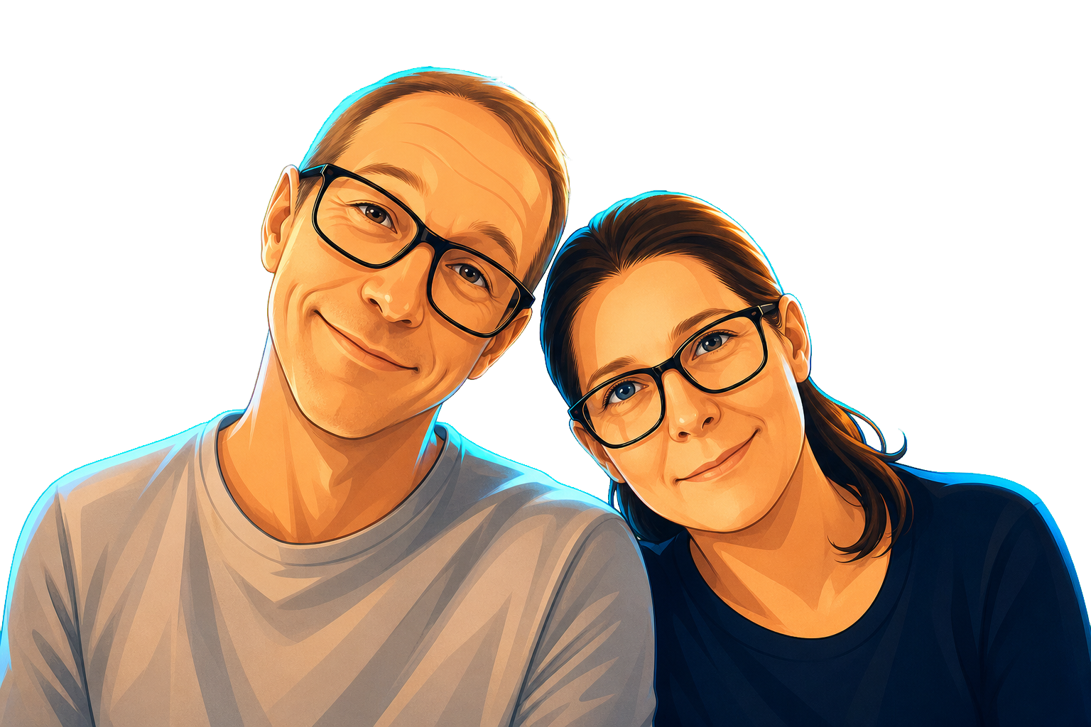 Soft cartoon avatars of the Alexandria creators